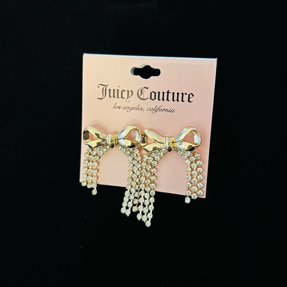 Juicy Couture Bow Crystal & Gold Tone Earrings NWT - Picture 2 of 2